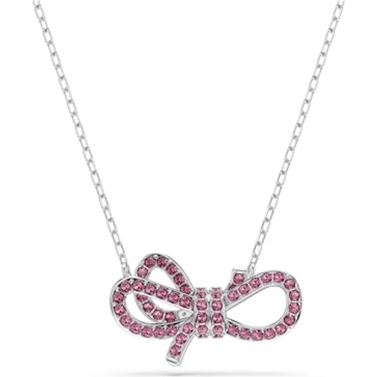 Swarovski Lifelong Bow Anhänger, rhodinierte Schleife mit pinkfarbenem Kristallpavé, Rosa
