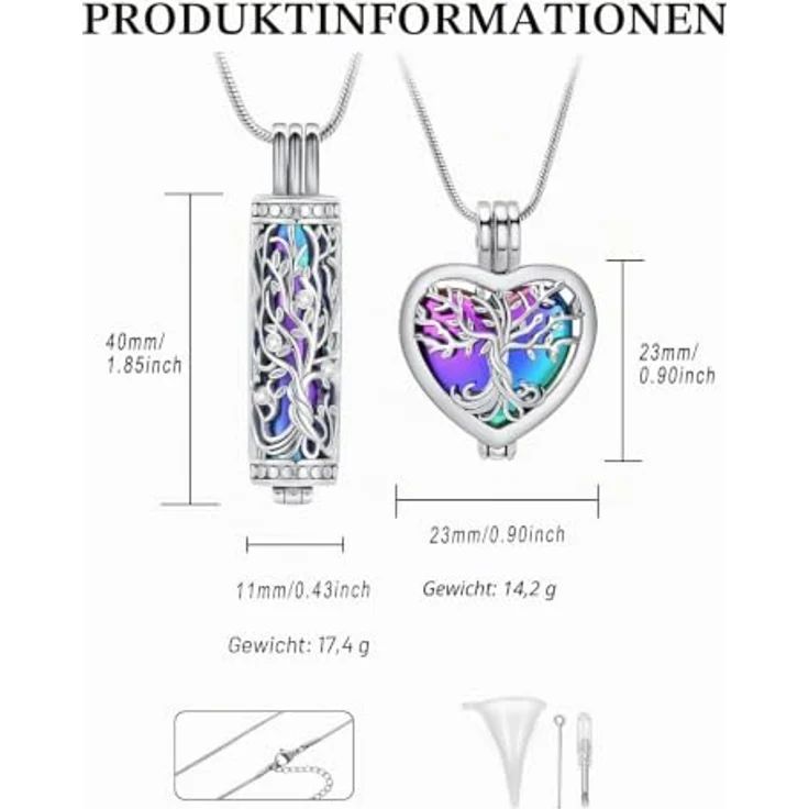 VCCWYQK Herz Urne Halskette für Asche, Edelstahl, personalisierbar, 56 cm Kette, Blumen-Motiv – Bild 2