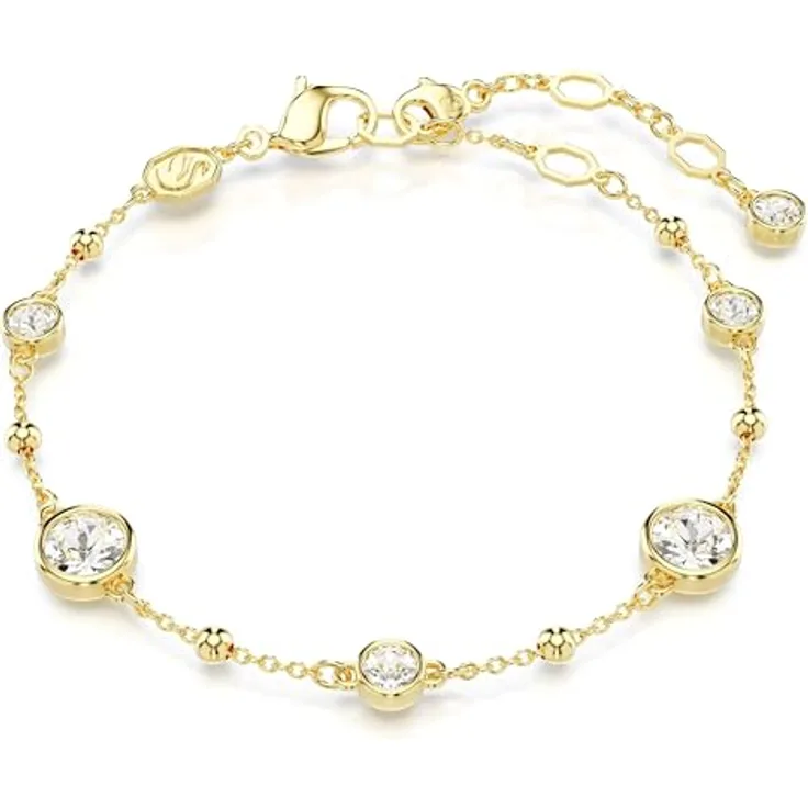 Swarovski Imber Armband, Vergoldetes Damenarmband mit Weißen Rundkristallen und Schimmernden Metalltropfen