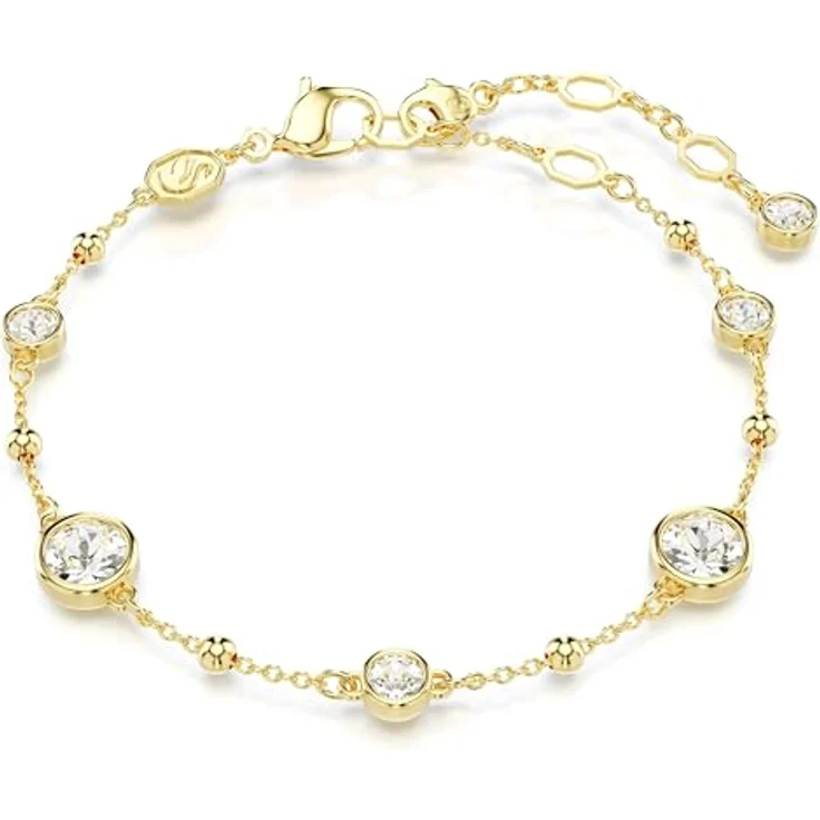 Swarovski Imber Armband, Vergoldetes Damenarmband mit Weißen Rundkristallen und Schimmernden Metalltropfen – Bild 1