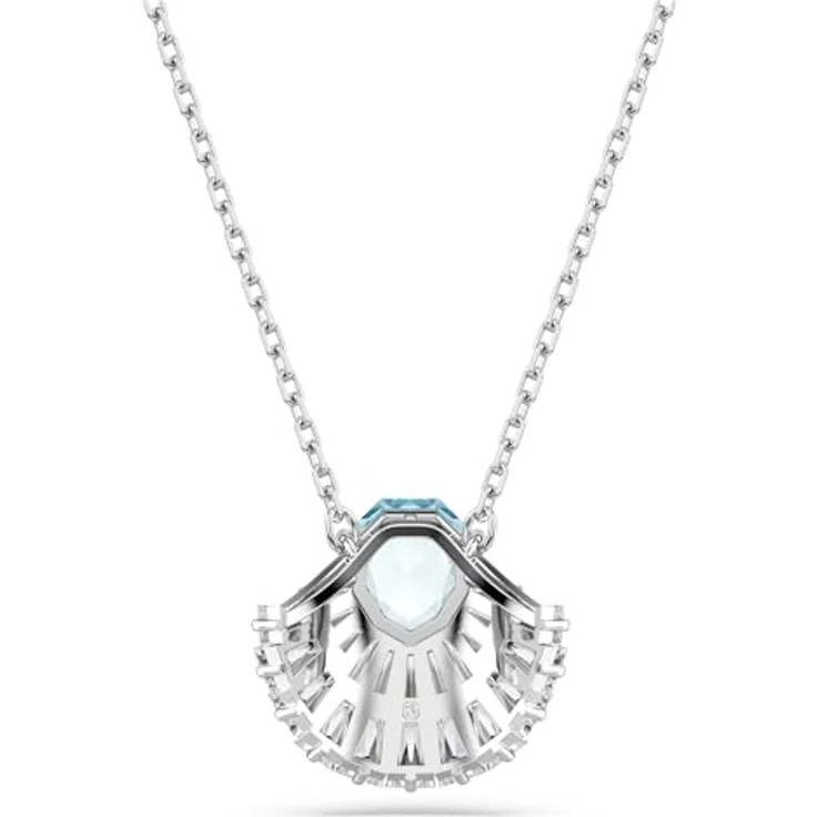 Swarovski Idyllia, Rhodinierte Damenhalskette mit Blaue Muschel-Anhänger und Strahlenden Swarovski Kristallen – Bild 4