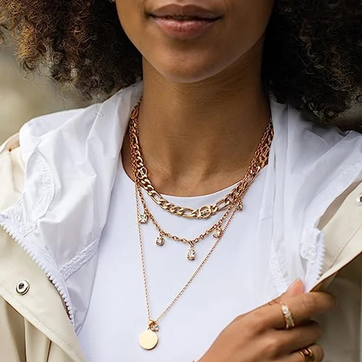 Purelei Poetic Kette (Gold), Edelstahl-Halskette mit rundem Anhänger und Zirkonia, wasserfest, verstellbar 50-55 cm, Geschenk für Frauen – Bild 3