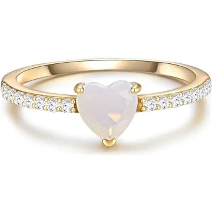 GLANZSTÜCKE MÜNCHEN Damen Herz-Ring 925/- Sterling Silber gelbvergoldet mit Mondstein (synth.) und Zirkonia weiß, 6,3 mm Breite, Motivring