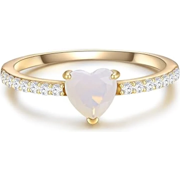 GLANZSTÜCKE MÜNCHEN Damen Herz-Ring 925/- Sterling Silber gelbvergoldet mit Mondstein (synth.) und Zirkonia weiß, 6,3 mm Breite, Motivring – Bild 1