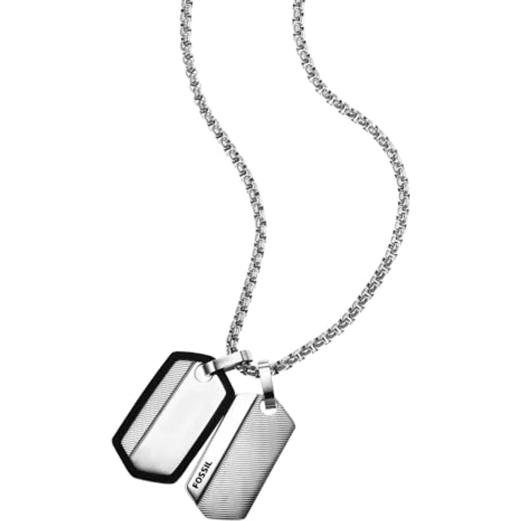 FOSSIL Herrenhalskette aus Edelstahl mit Karabinerverschluss, Dog Tag, Silber und Schwarz – Bild 4
