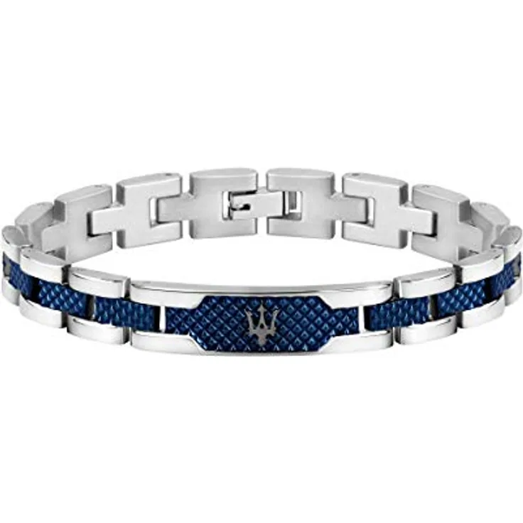 Maserati Herrenarmband JEWELS Kollektion, Edelstahl Grau PVD und Blau PVD, 21 cm, Clipverschluss
