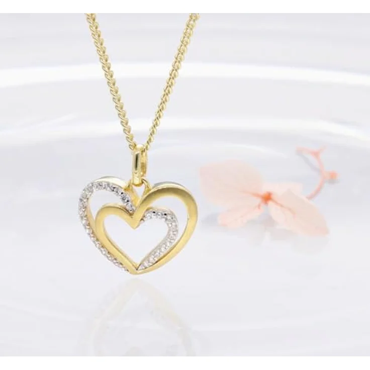 GLIZZ Herz-Anhänger Gold 333/8K an vergoldeter Silberkette, 45 cm, mit Zirkonias, eleganter Halsschmuck für Damen, perfekte Geschenkidee – Bild 4