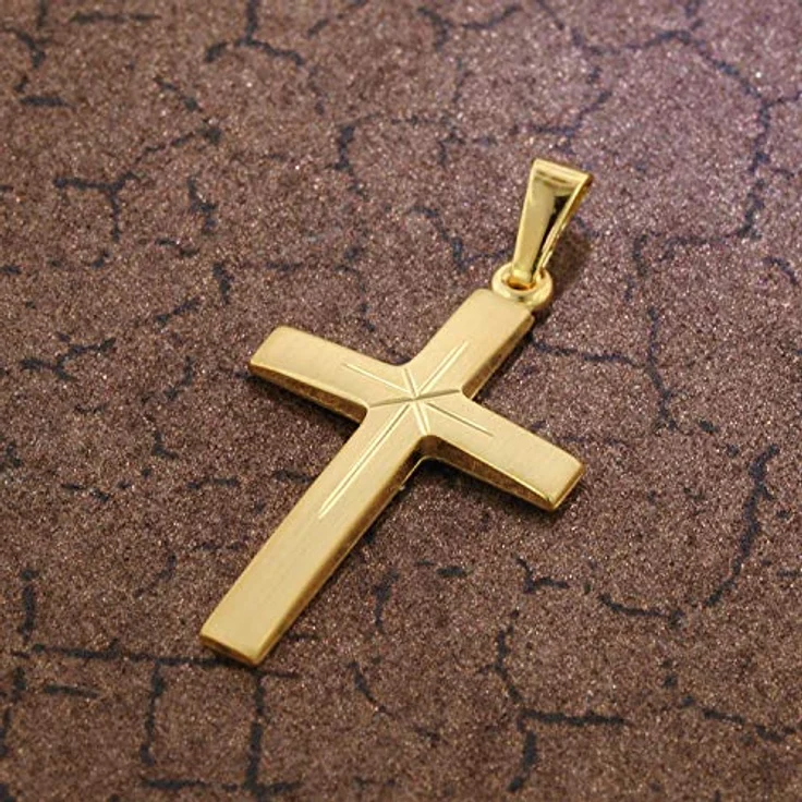 trendor Kreuz-Anhänger Gold 585 (14 Karat) 32 x 16 mm, eleganter Schmuck für Damen und Herren, Geschenkidee in Geschenk-Box, modischer Goldanhänger aus Echtgold 75281 – Bild 3
