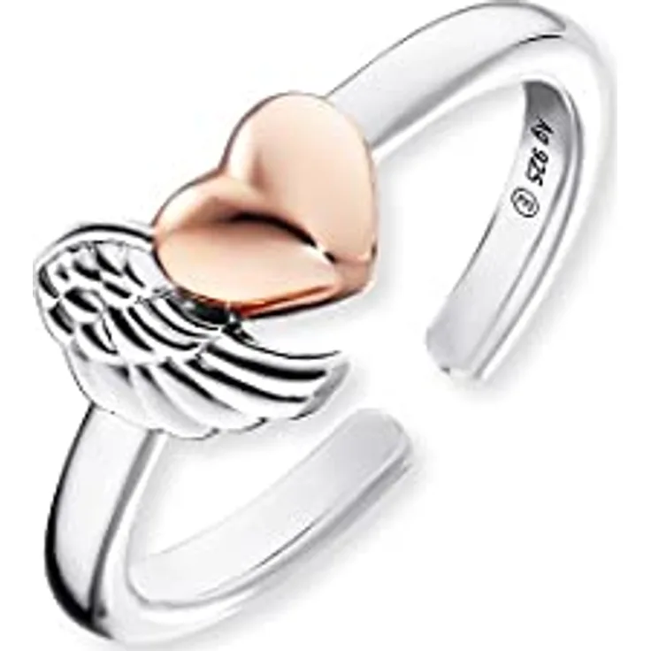 Engelsrufer Damen Ring, rosévergoldet aus Sterling Silber mit Flügel und Herz, größenverstellbar, nickelfrei, Symbol für Liebe und Schutz