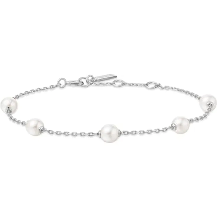 ANIA HAIE MISS DAINTY Gold Shell Pearl Station, Damen Armband aus 925 Sterling Silber mit 5 Muschelperlen, Länge: 16,5 cm + 2 cm Verlängerung, inkl. Geschenkverpackung
