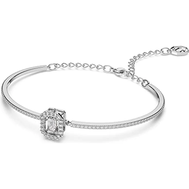 Swarovski Una Armreif, Rhodiniertes Damenarmband mit klaren Swarovski Kristallen, 16.5 - 20 cm Länge – Bild 2