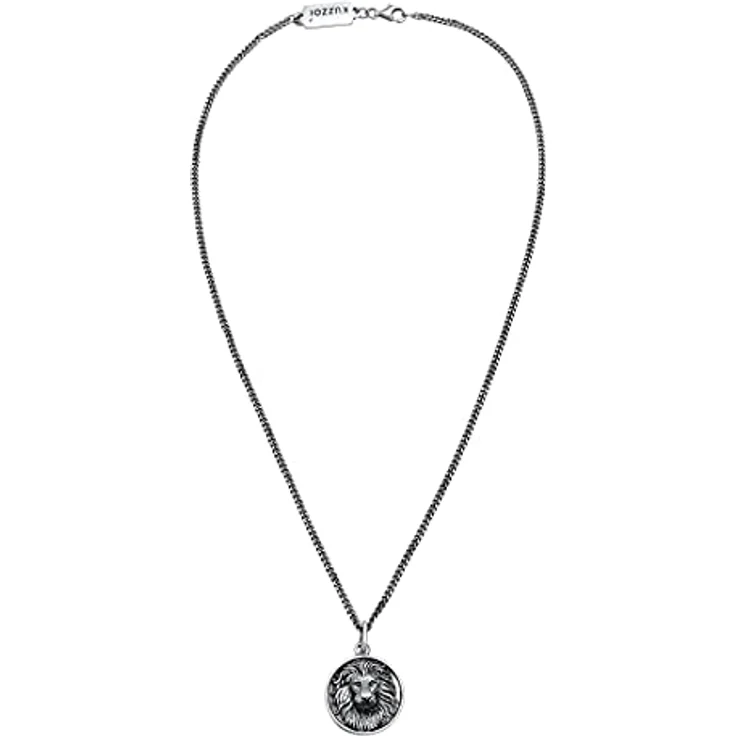 Kuzzoi Herren Halskette mit Löwenkopf Anhänger (20 mm), 925 Sterling Silber oxidiert, Kette mit runden Coin-Anhänger, Länge 55 cm, robustes Design für Männer – Bild 3