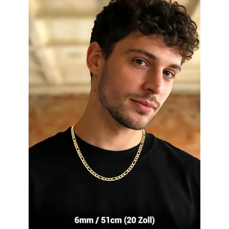 PROSTEEL Herren Halskette Figaro Kette Edelstahl Gold, Breite 6mm, Länge 46cm, hypoallergen mit Anlaufschutz – Bild 3
