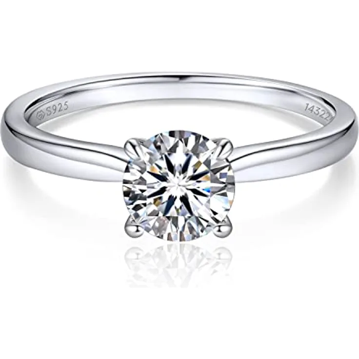 MomentWish Verlobungsring Damen, 1 Karat Solitär Moissanite D Farbe VVS1, 925 Sterling Silber mit GRA Zertifikat, Größe 55, Muttertagsgeschenk