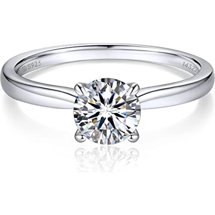 MomentWish Verlobungsring Damen 1 Karat Solitär Moissanite D Farbe VVS1 925 Sterling Silber mit Geschenkbox, Größe 62 – Bild 1