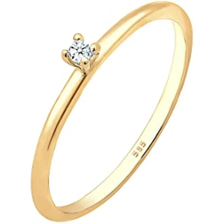 Elli DIAMONDS Damenring Engagement Solitaire mit Diamant (0.015 ct.) in 585 Gelbgold, handgefertigt, anlaufgeschützt, hochglanzpoliert