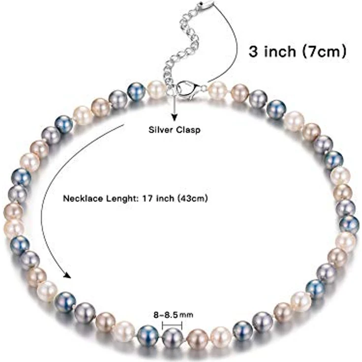 Bulinlin Damen Muschel Perlenkette Boho Choker Halskette aus umweltsicheren Materialien, 8mm in Grey Blue, mit Geschenkbox – Bild 5