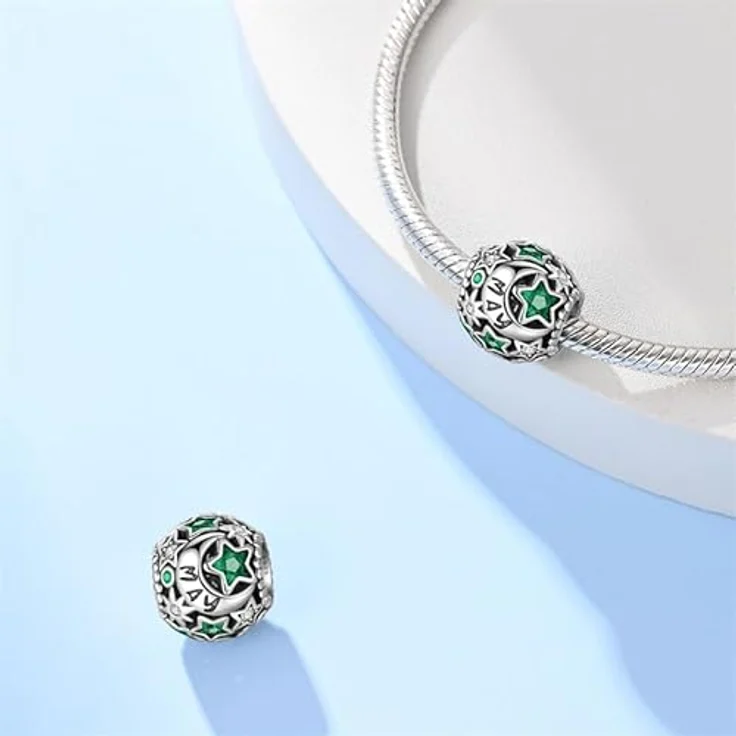 Pandach Damen Charm Anhänger Geburtsstein aus 925 Sterling Silber, 12 Zirkonia Charms Beads, kompatibel mit Pandora Armbändern und Halsketten – Bild 2