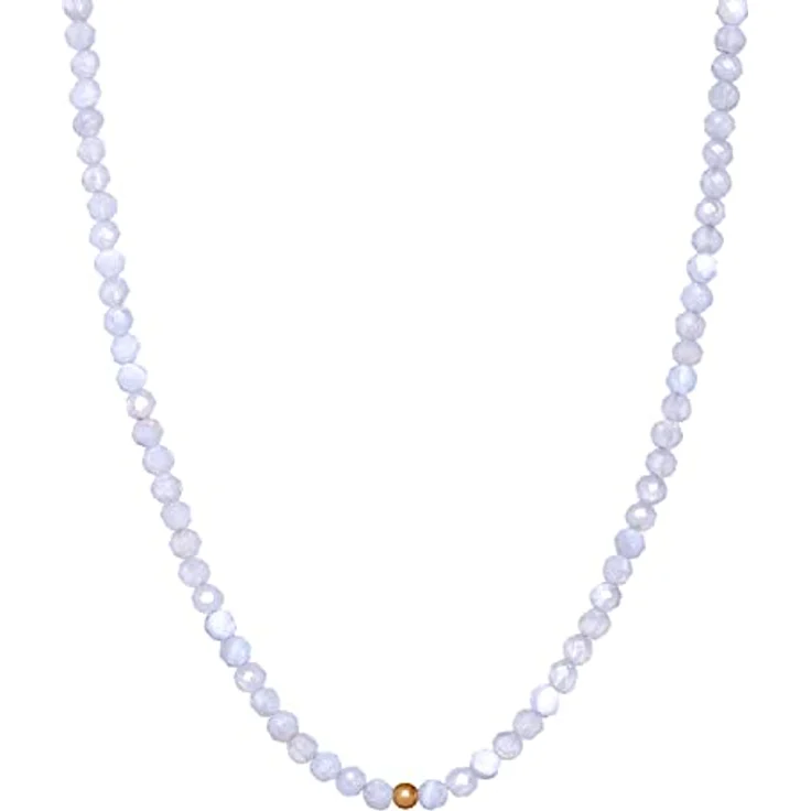BERGERLIN Chalcedon Halskette, echte weiße Naturstein-Kette mit vergoldetem Verschluss, Größe XS-S (40-45cm) – Bild 1
