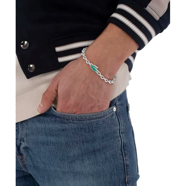 Lacoste Kollektion ARTHOR, Unisex Gliederhalskette aus Edelstahl mit grünen Kristallen, 175 mm + 25 mm Verlängerung – Bild 4