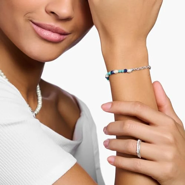 THOMAS SABO Armband 925 Sterlingsilber mit blauen Steinen und Perlen, elegantes Design für Damen – Bild 2