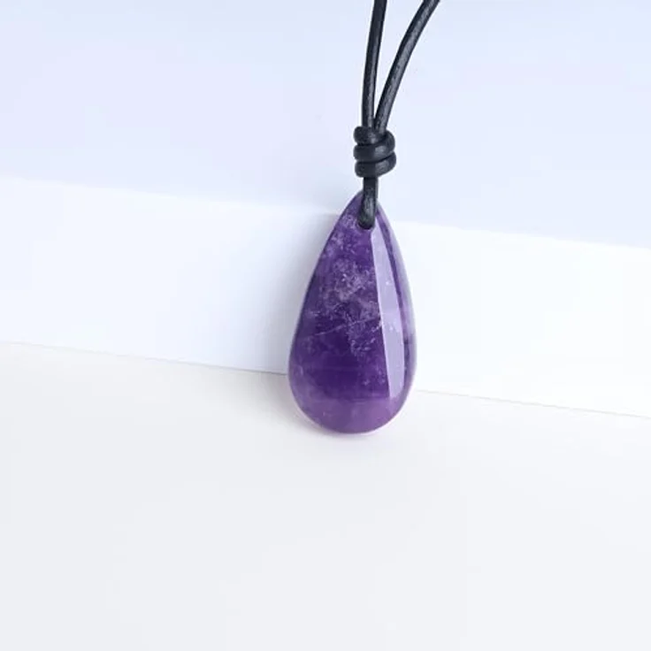 COAI Leder Halskette mit Amethyst Anhänger in Engel Träne Design, verstellbar von 38cm bis 68cm für Damen und Herren – Bild 4
