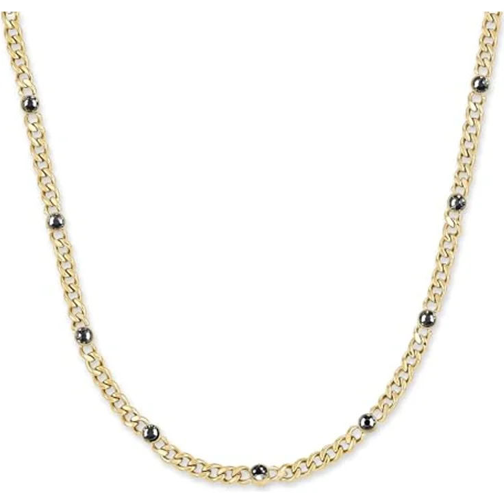 Copenhagen STUDIOS Glittery Halskette, gold, Damenkette aus 14K vergoldetem Edelstahl mit schwarzen Strasssteinen, verstellbare Länge, wasserfest – Bild 1