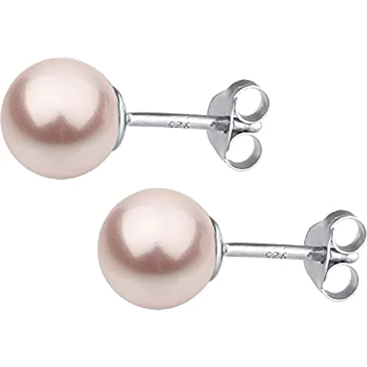 Nenalina Ohrstecker 925 Silber, Damen Ohrringe mit 8 mm rosa Glasperlen, elegant und zeitlos – Bild 3