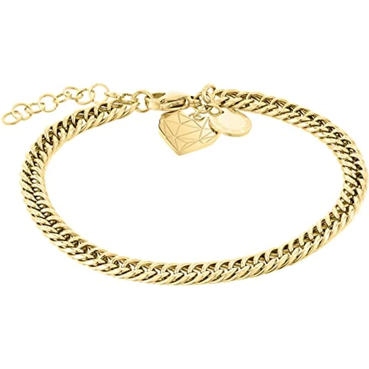 LIEBESKIND Armband Broken Heart, Edelstahl IP Gold, 21 cm mit Karabinerverschluss und grafischem Herzanhänger