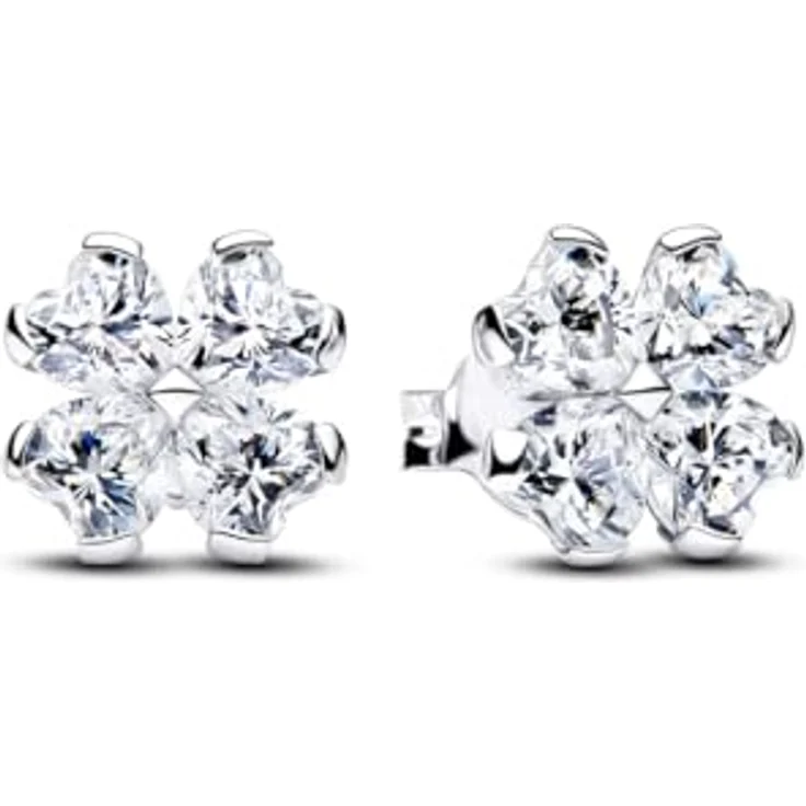 Pandora Ohrhänger Kleeblatt, 925 Sterling Silber mit herzförmigen Cubic Zirkonia, Damen Schmuck, Glückssymbol, 294500C01 – Bild 1