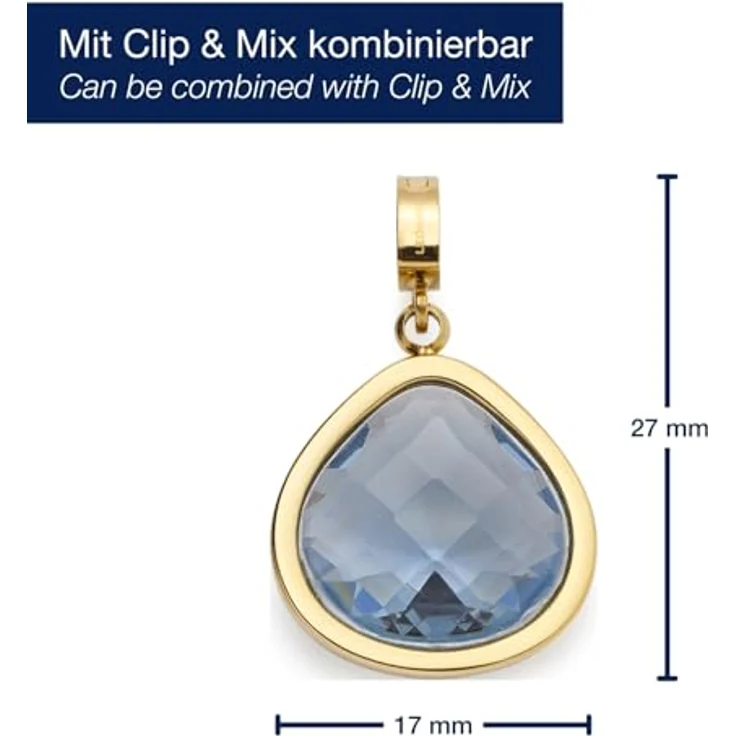 JEWELS BY LEONARDO Anhänger Clip & Mix Juvinga, Ketten-Anhänger aus goldfarbenem Edelstahl mit blauem Glasstein in abgerundeter Dreiecksform, 024425 – Bild 2