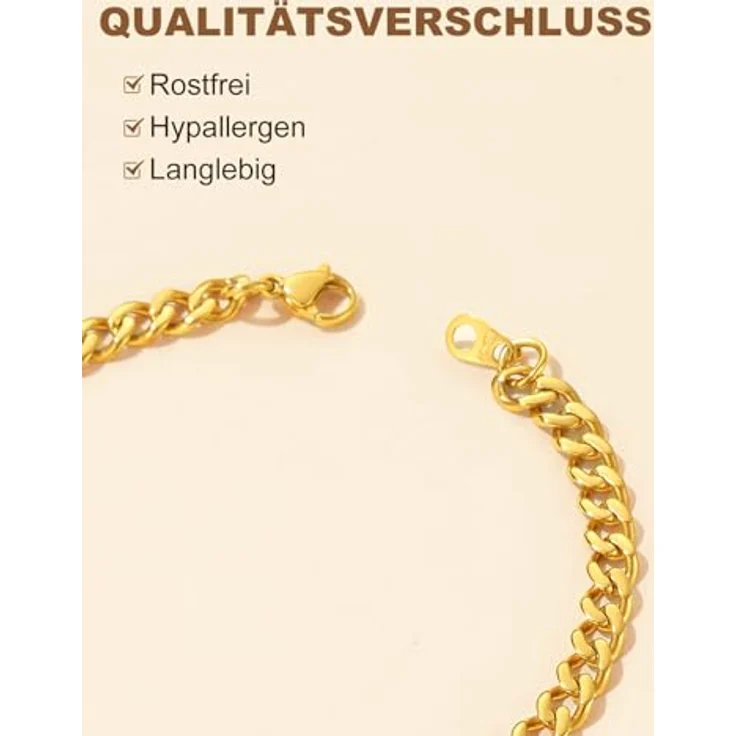 FindChic 5mm Panzerkette Armband Gold, Herren Cuban Armbänder aus Edelstahl, 19cm, robust & oxidationsbeständig, minimalistisches Hip Hop Design – Bild 3