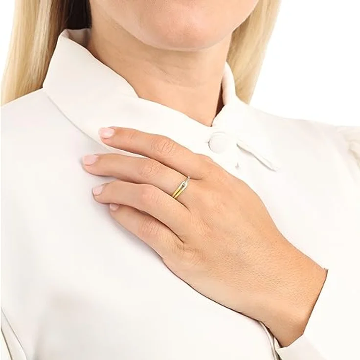 Amor Ring Damen, zweireihiger Goldring mit Zirkonia synth., Weiß, 375 Gold, in Schmuck Geschenk Box – Bild 3