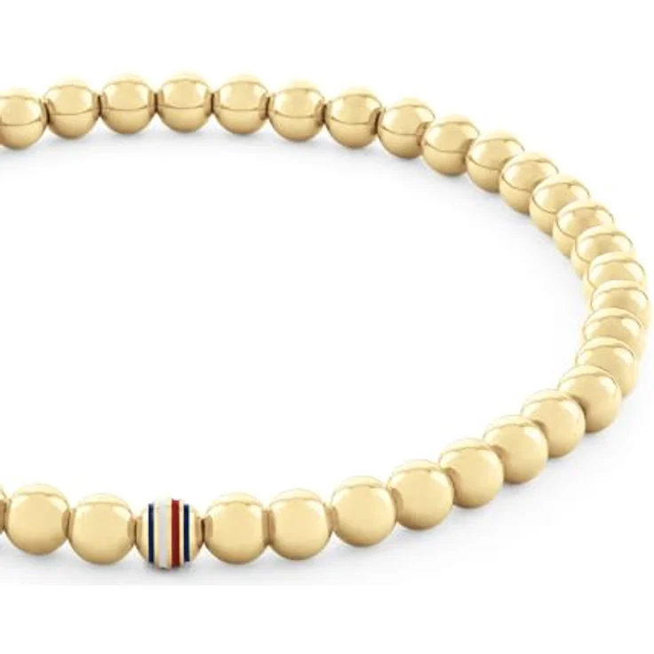 Tommy Hilfiger Jewelry Damen-Armband aus Edelstahl mit gelbvergoldeten Metallperlen und ikonischen Streifen, Innenumfang 165 mm, flexibler Stretchverschluss – Bild 2