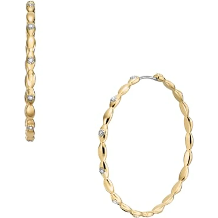 Fossil Creolen SUTTON JF04817710, Edelstahl in Gold mit weißen Glasstein-Besatz und Clipverschluss – Bild 2