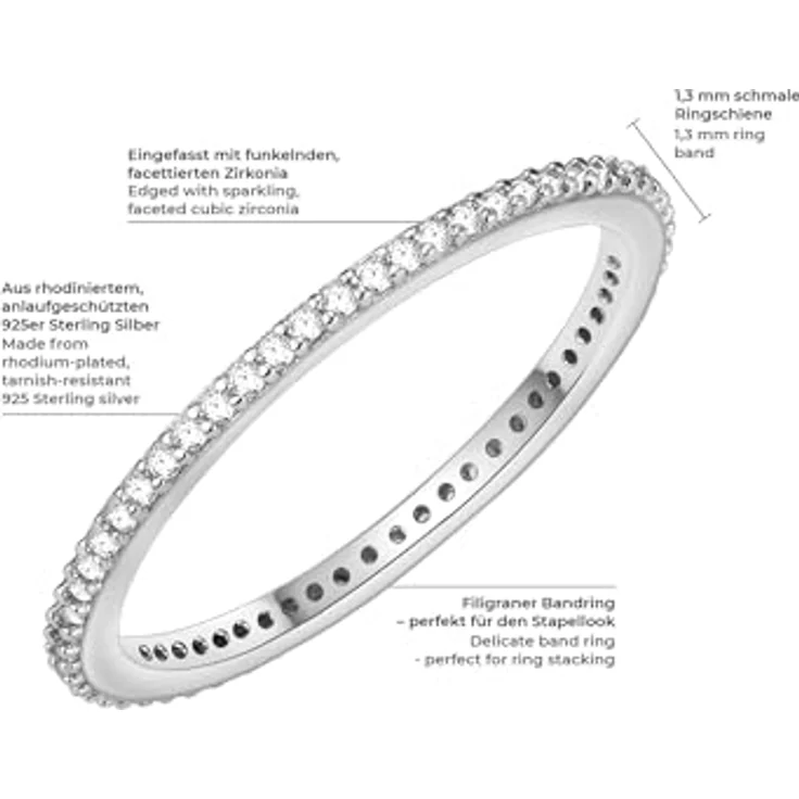 Glanzstücke München Damen-Ring Sterling Silber, Zirkonia Weiß, Memory Ring, filigran, Gr. 48 (15.3) – Bild 2