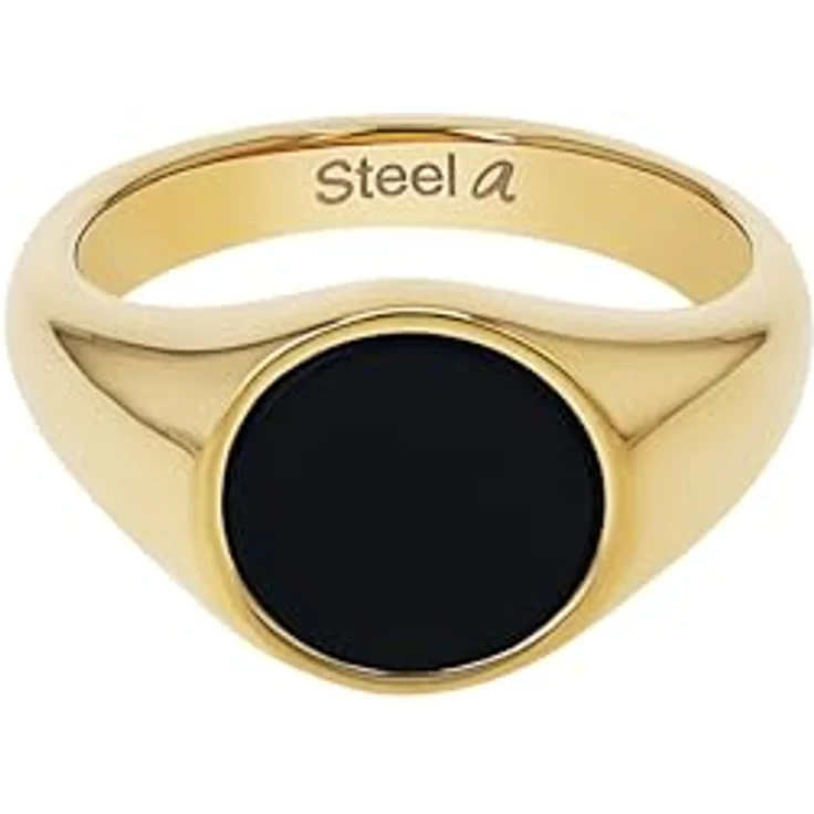 Amor Unisex Siegelring, aus Edelstahl mit Onyx, 1 cm Breite, in Schmuckbox – Bild 6