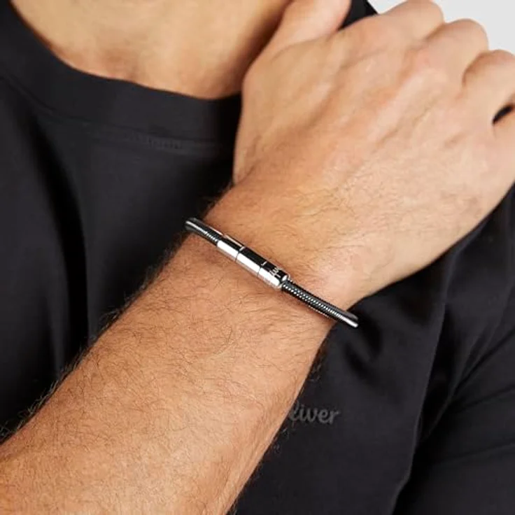 s.Oliver Herren Bracelet, Armband aus poliertem Edelstahl, IP Schwarz, verstellbar bis 22 cm, wasserfest & hautfreundlich – Bild 3