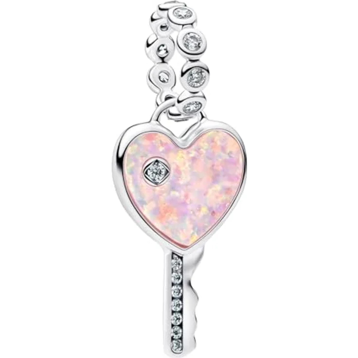 PANDORA Charm-Anhänger Opalisierender Herz-Schlüssel mit Opal und Zirkonia, Silber – Bild 1