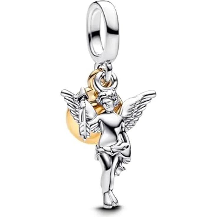PANDORA Moments Amor Charm-Anhänger, Sterling Silber mit vergoldeter Metalllegierung, gravierte Botschaft "Rare", kompatibel mit Moments und ME, 763663C00