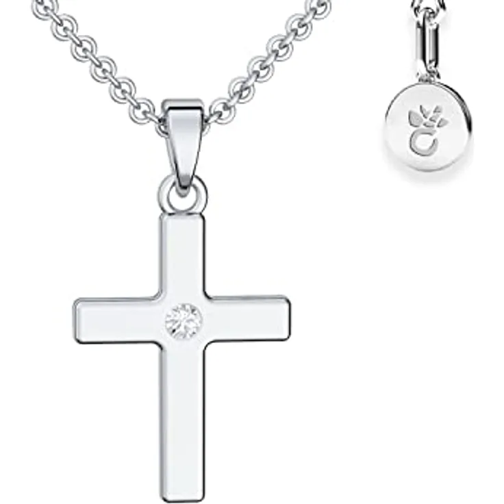 Amoonìc Kreuz Kette Mädchen echt Silber 925, verstellbare 38-42cm, Zirkonia-Stein, personalisierbares Geschenk zur Erstkommunion, Taufe und Konfirmation