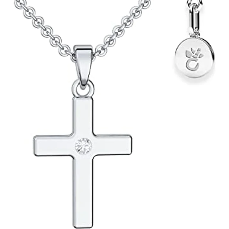Amoonìc Kreuz Kette Mädchen echt Silber 925, verstellbare 38-42cm, Zirkonia-Stein, personalisierbares Geschenk zur Erstkommunion, Taufe und Konfirmation – Bild 1