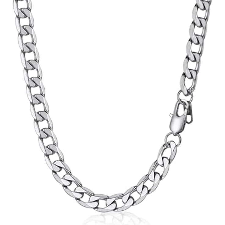 PROSTEEL Herren Panzerkette 316L Edelstahl, kubanische Gliederkette, 46CM lang, 9MM breit, in Silber – Bild 1