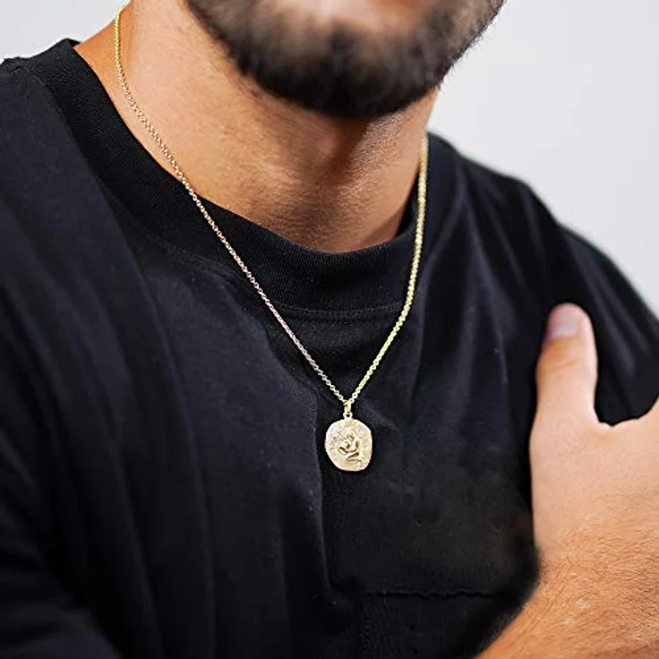 trendor Wassermann Sternzeichen Herrenkette Gold auf Silber, Ø 20 mm, 50 cm, Tierkreiszeichen Halskette aus 925 Silber, zeitloser Halsschmuck, perfekte Geschenkidee – Bild 5