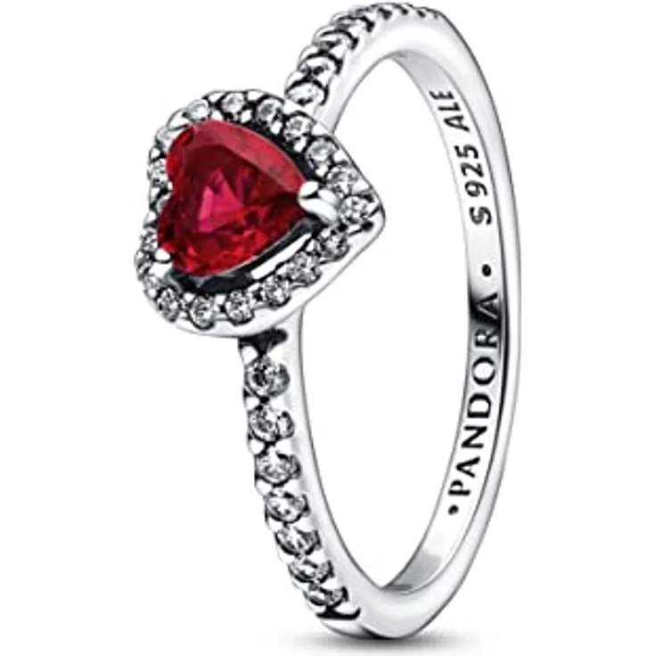 PANDORA Ausgeprägter Roter Herz Ring aus Sterlingsilber mit Zirkonia, Silber-Rot, Timeless Collection, Gr. 56, 198421C02-56