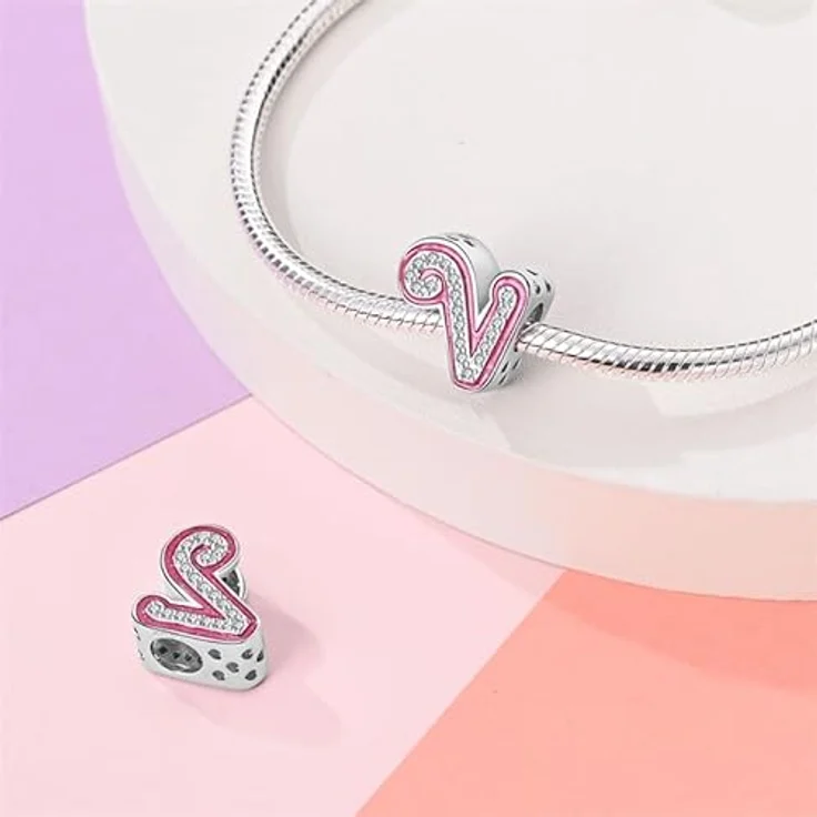 Pandach Damen Charm Anhänger Buchstabe V, 925 Sterling Silber mit Zirkonia-Steinen, passend für Armband und Halskette, kompatibel mit europäischen Charm-Armbändern – Bild 2