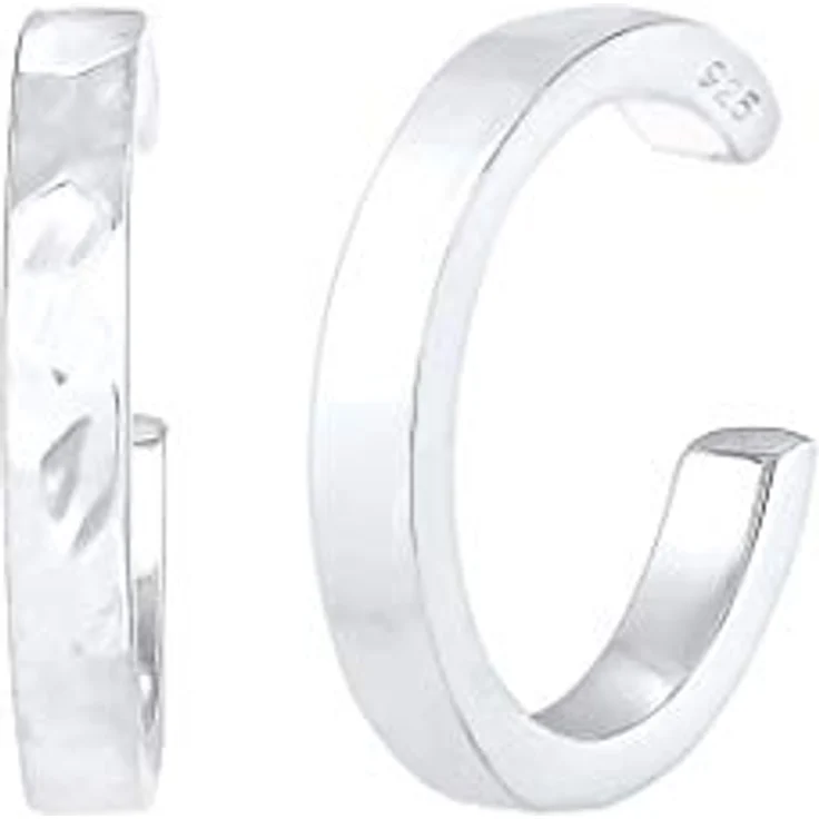 Elli Earcuff Set Silber 925, Gehämmert Ohrmanschetten für Damen, 13mm Durchmesser, handgefertigt, ohne Piercing tragbar – Bild 2
