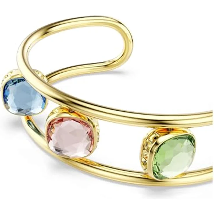 Swarovski Chroma Armreif, Vergoldeter Damenarmreif mit Wendbaren Grünen, Blauen und Pinken ReCreated Crystals, Größe: 16.4 x 1.8 cm – Bild 4