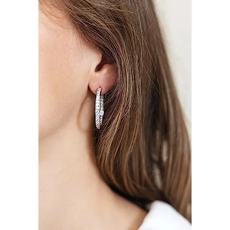 Celesta Klappcreole Ohrringe 925 Sterling Silber mit 62 weißen Zirkoniasteinen, Damen-Ohrschmuck im Geschenketui – Bild 3