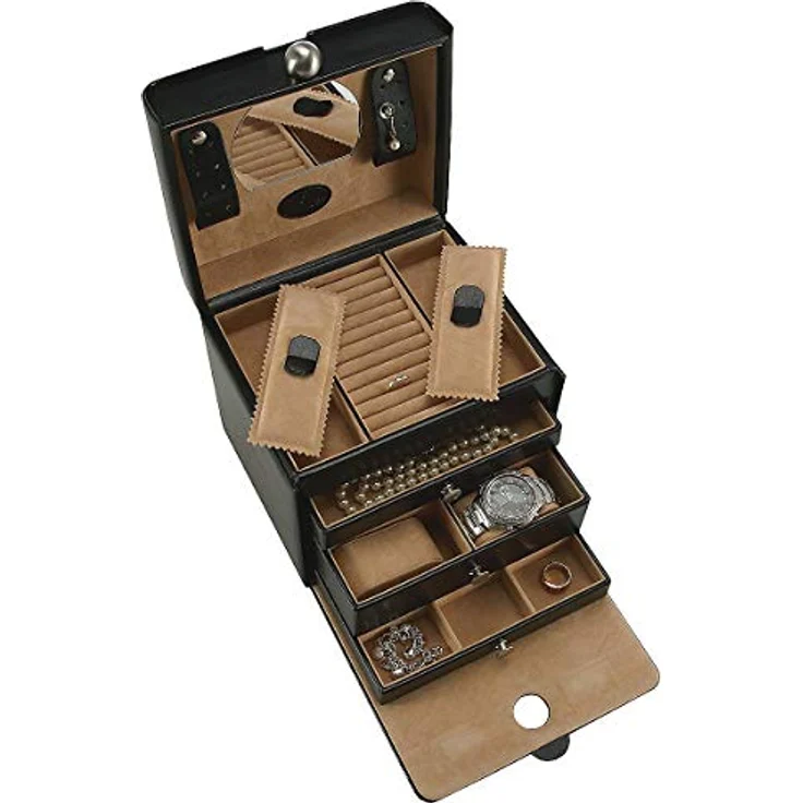 Windrose Merino Charmbox Schmuckkasten 21 cm, Organizer mit 8 Litern Volumen und Trennblatt, 22,5 cm x 18,5 cm, grau – Bild 5